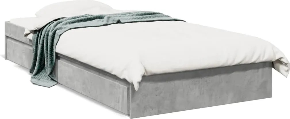vidaXL Cadru de pat cu sertare, gri beton, 90x200 cm, lemn prelucrat