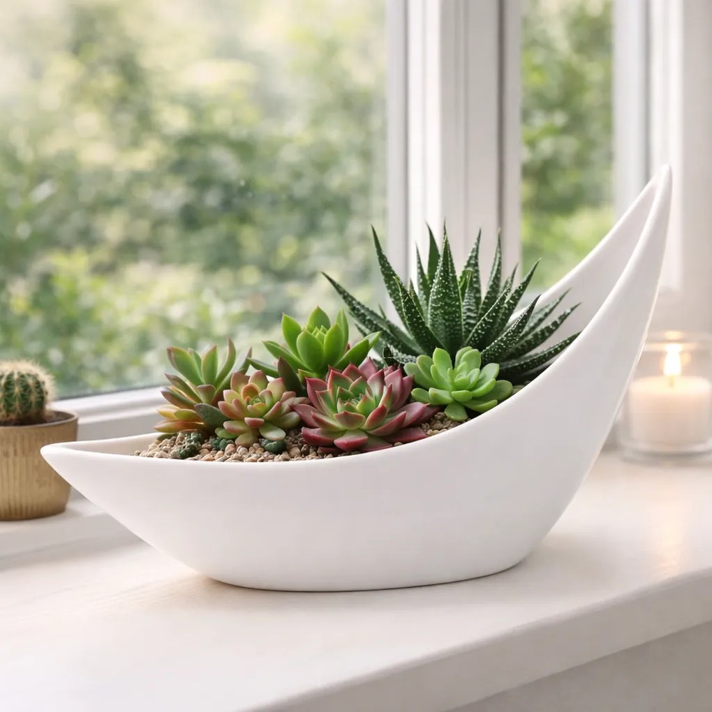 Mască de ghiveci din ceramică albă, 29 x 17 x 8 cm