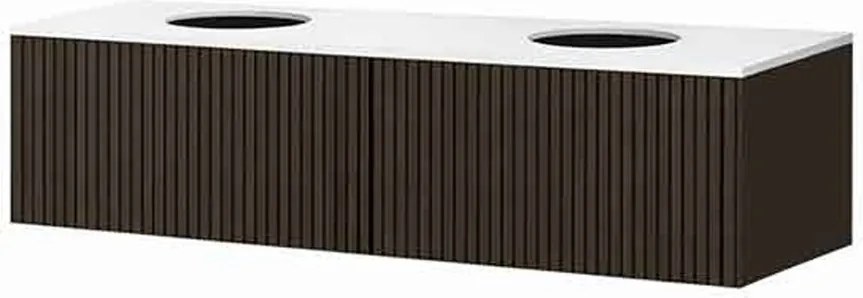 Set dulap baza suspendat KolpaSan Orphia riflat 2 sertare 140 cm finisaj grafit negru cu blat Kerrock