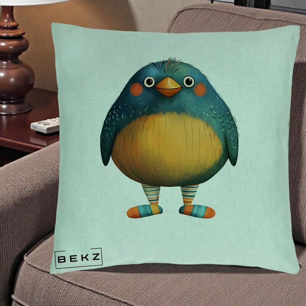 Perna Decorativa Pasare Teal cu Sosete Dunghi, 40x40 cm, Verde Menta, Husa Detasabila, Perna Inclusa, BEKZ®