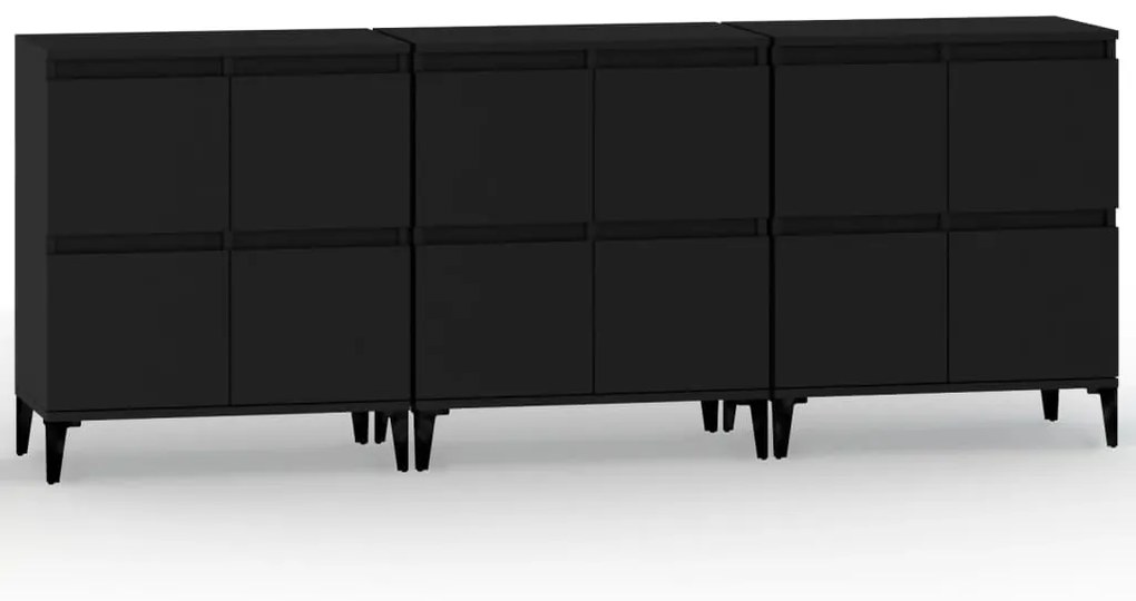 3185776 vidaXL Servante, 3 buc, negru, 60x35x70 cm, lemn prelucrat