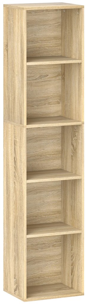 HOMCOM Bibliotecă etajeră de depozitare 5 niveluri cu rafturi reglabile pentru sufragerie, dormitor, birou, 30x24x133,5cm, natural | Aosom Romania