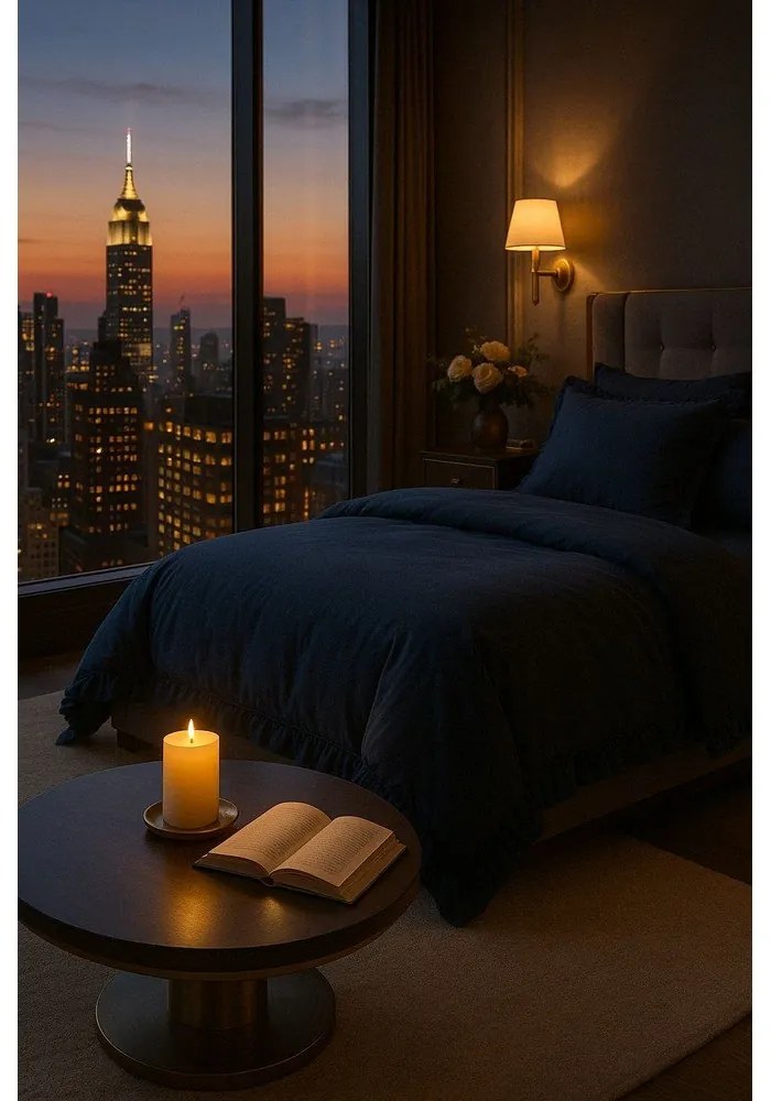 Lenjerie de pat albastru-închis din bumbac ranforcé pentru pat dublu, extinsă 240x220 cm Ruffle Striped – Mila Home Luxury