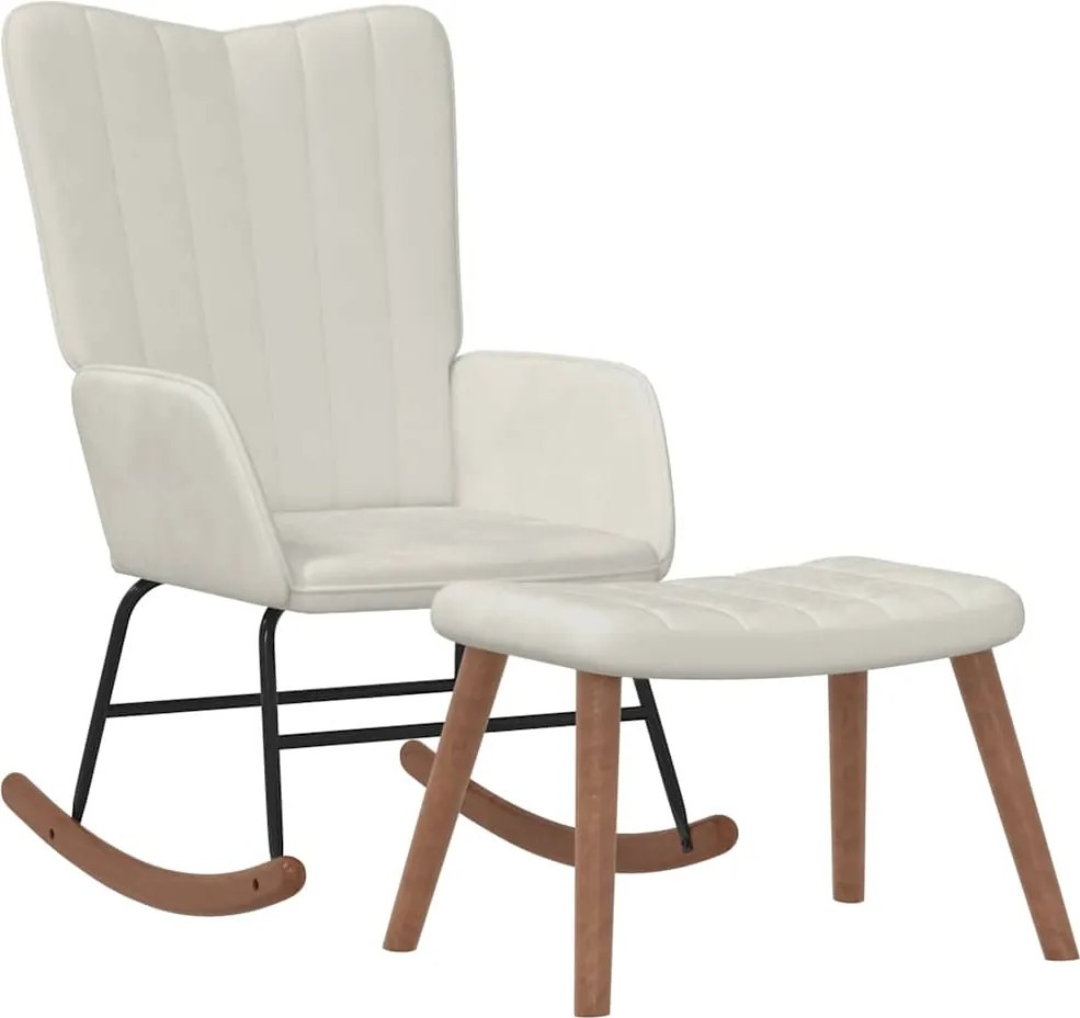 vidaXL Scaun balansoar cu taburet, alb crem, catifea