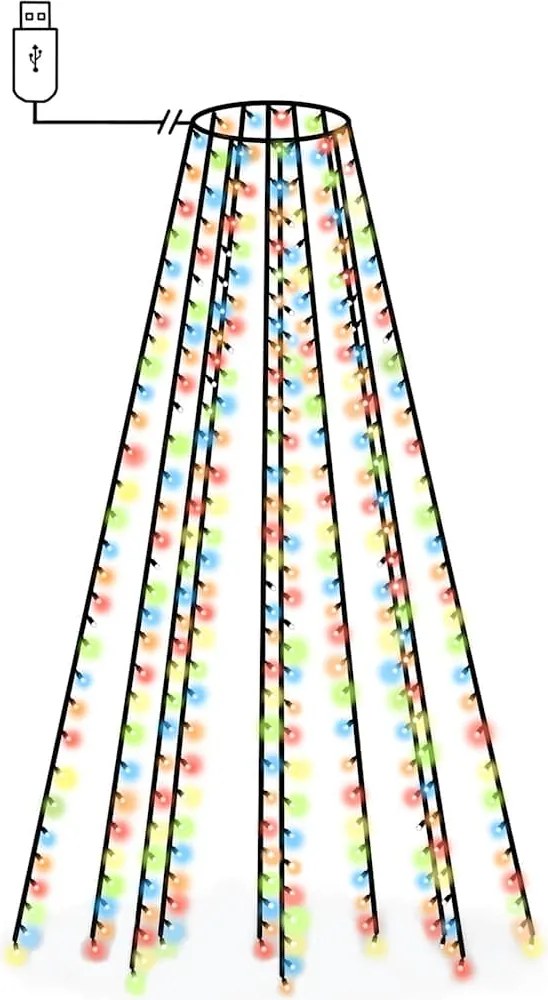 vidaXL Instalație brad de Crăciun cu 250 LED-uri, multicolor, 250 cm