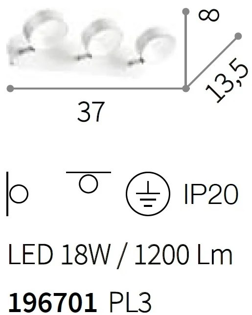 Aplica LED perete sau tavan directionabila OBY PL3 196701