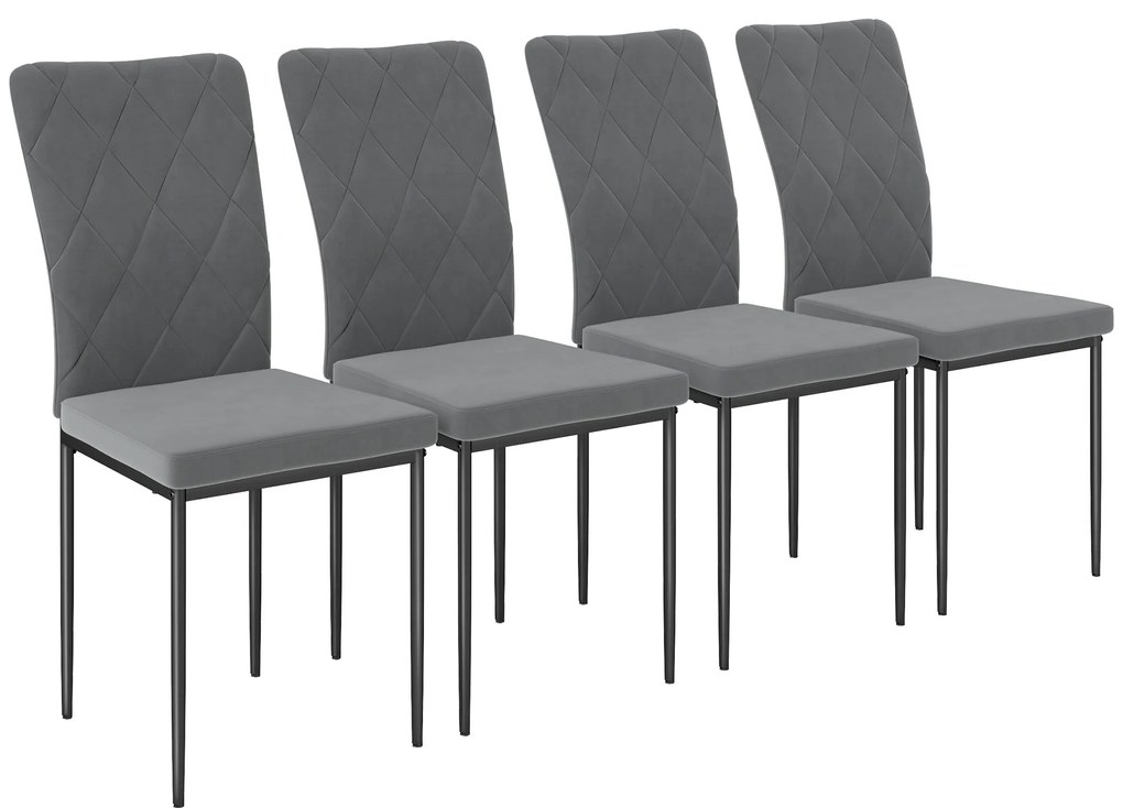 HOMCOM Set 4 Scaune de Dining in Aspect Catifelat, Scaune Tapitate Moderne cu Picioare Metalice, Pentru Dining, Dormitor, Bucatarie, Gri | Aosom Romania