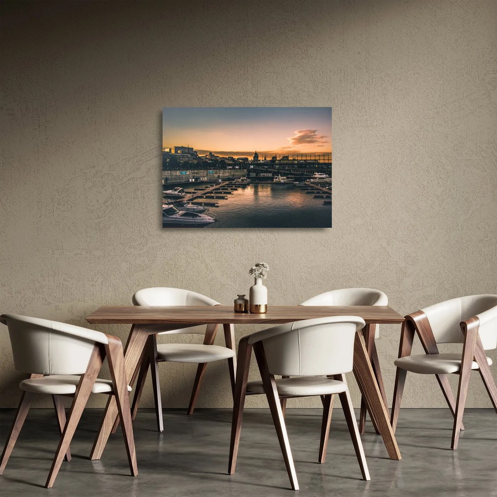 Tablou pe sticlă - orașul port (70x50 cm)