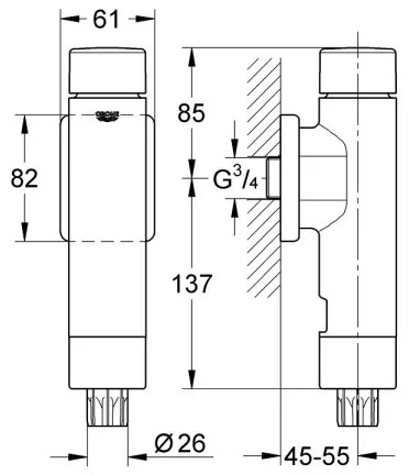 GROHE 37349000 - supapă de spălare cu presiune RONDO A.S. 3” crom lucios