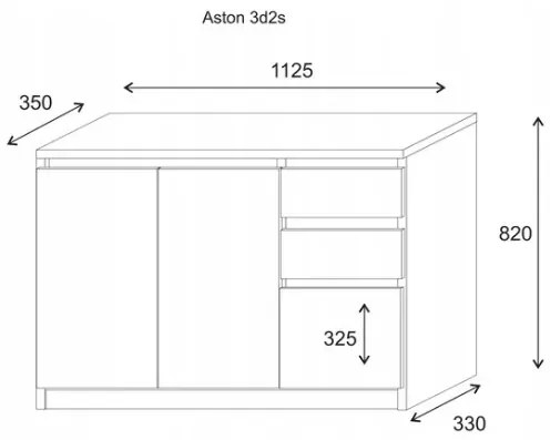 Comoda cu 3 usi si 2 sertare, alb, 112 82 35 cm, Bortis Impex alb, 112 cm, 82 cm, 35 cm