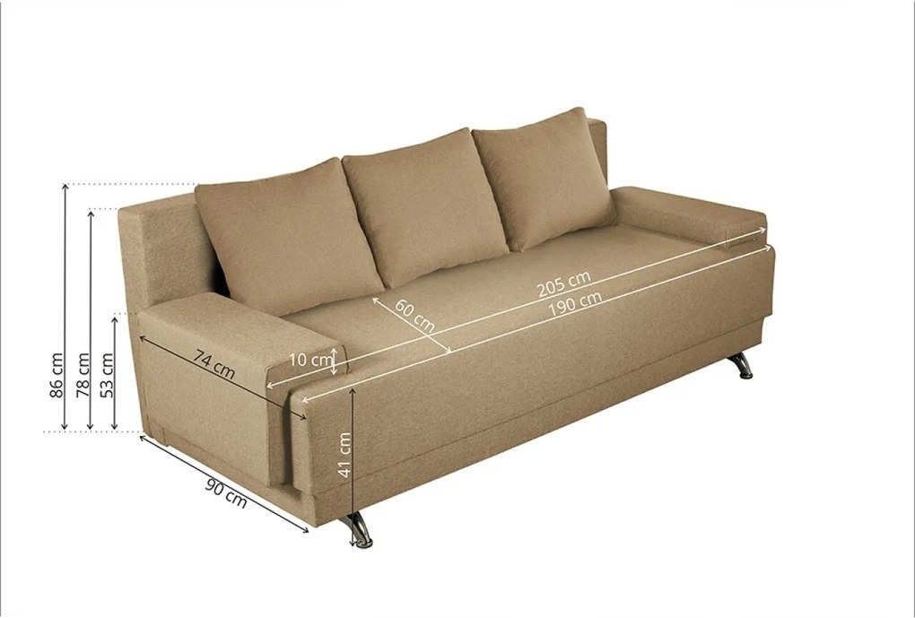Canapea Extensibila Roma, 205x90x86 cm + lada de depozitare, cappuccino