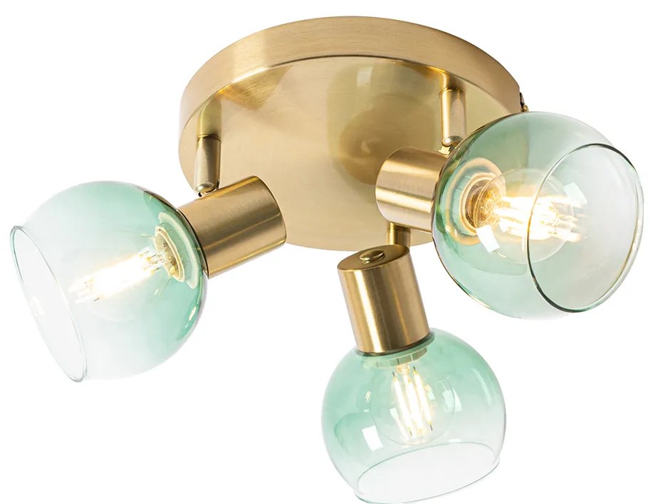 Plafonieră Art Deco aurie cu sticlă verde cu 3 lumini - Vidro
