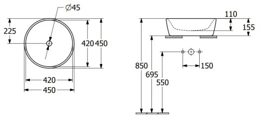Villeroy & Boch 5A254501 - Lavoar pe blat ARCHITECTURA Ø 45 cm ceramică/albă