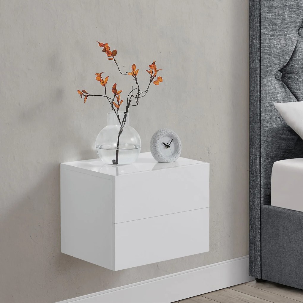 Noptiera 40x29x30 cm cu 2 sertare, alba
