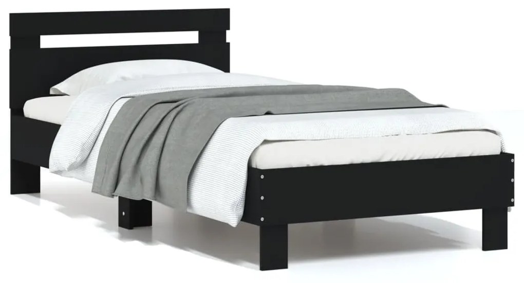 838569 vidaXL Cadru de pat cu tăblie, negru, 75x190 cm, lemn prelucrat