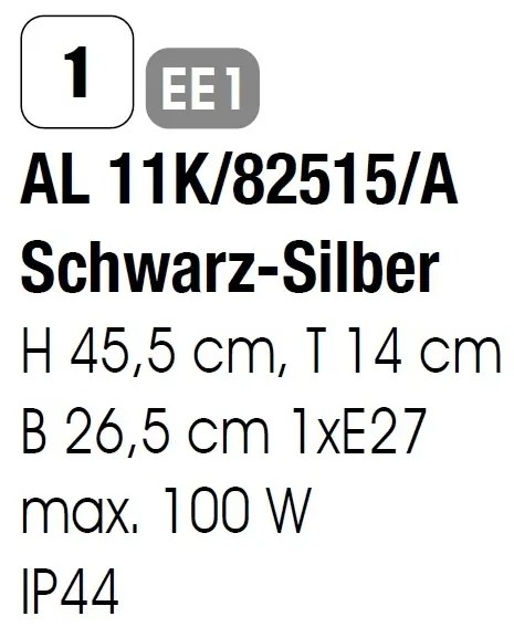 Aplica de perete exterior stil clasic IP44 Hermine AL 11K/82515/A schwarz-silber OR