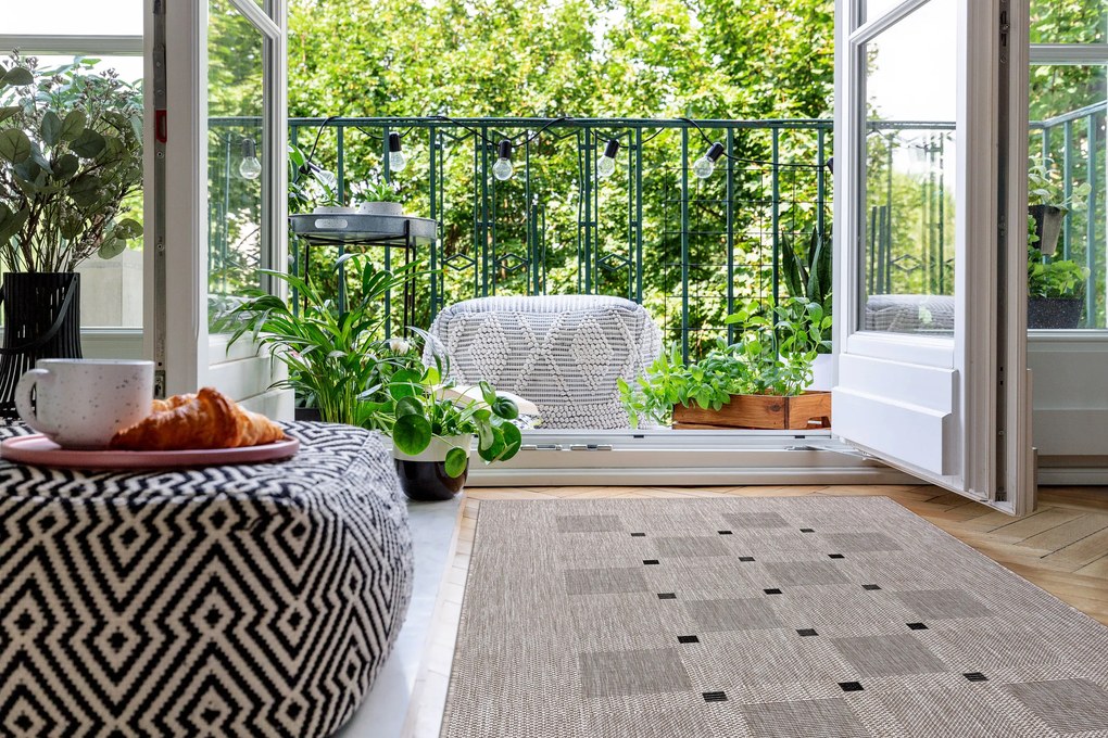 Covor sisal Floorlux 20079 Pătrat argintiu si negru - SECUNDAR-COTATI PRODUSUL