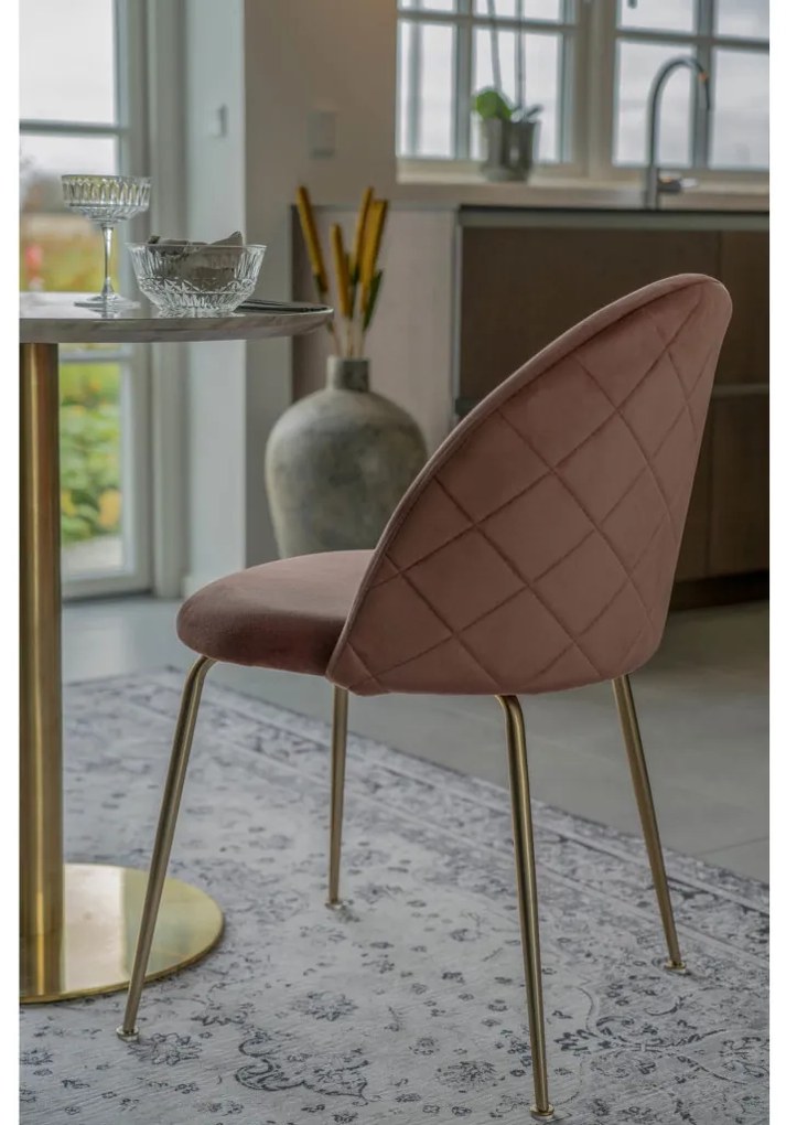 Scaun Geneve Dining, catifea, roz, picioare cu efect de alamă