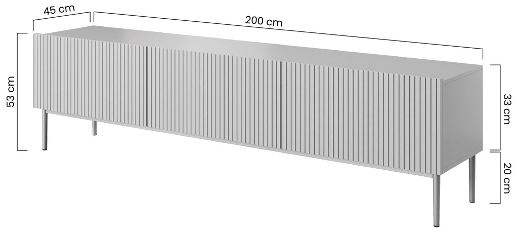 Comodă TV cu sertar Nicole 200 cm cu picioare metalice - negru mat / picioare aurii