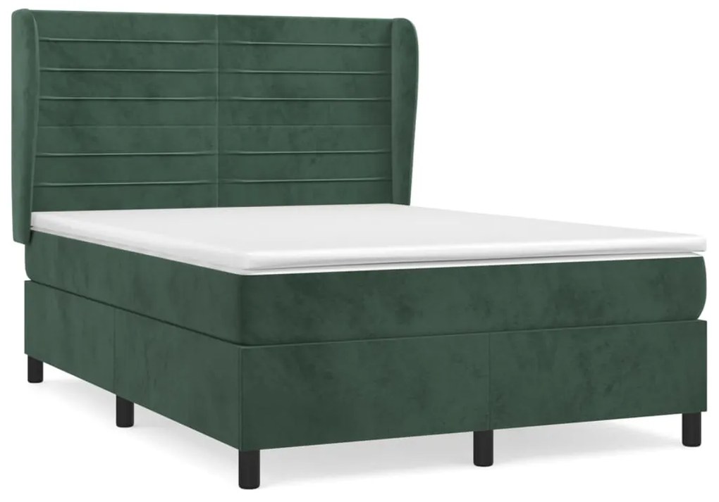 3129276 vidaXL Pat box spring cu saltea, verde închis, 140x200 cm, catifea