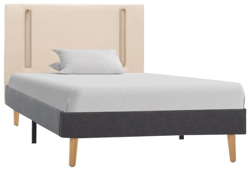 286770 vidaXL Cadru pat cu LED, crem și gri închis, 100 x 200 cm, textil