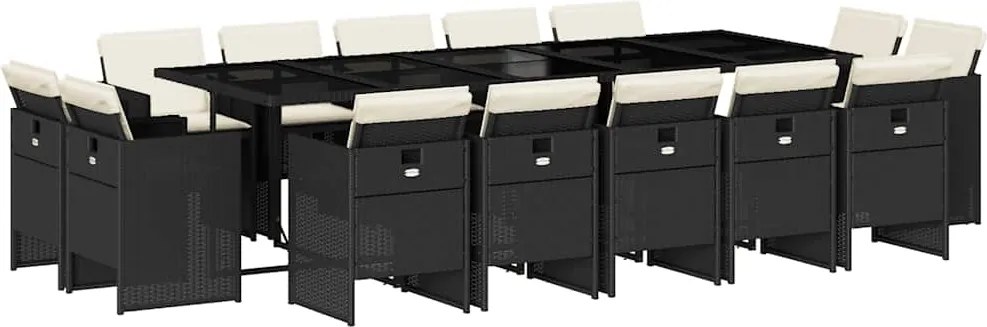 vidaXL Set mobilier de grădină cu perne, 15 piese, negru, poliratan