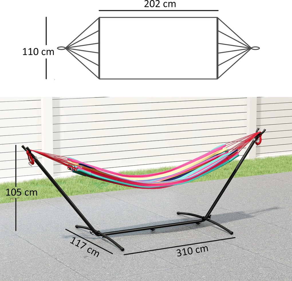 Outsunny Hamac cu Suport 310x117 cm pentru Camping cu Înălțime Reglabilă și Geantă de Transport, Capacitate 120 kg, Dungi Portocalii și Roșii | Aosom Romania