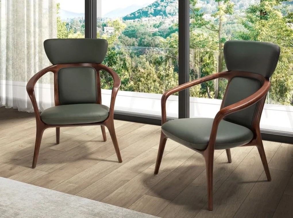 Scaun cu brate LUX design italian, Piele Sintetica Verde Inchis