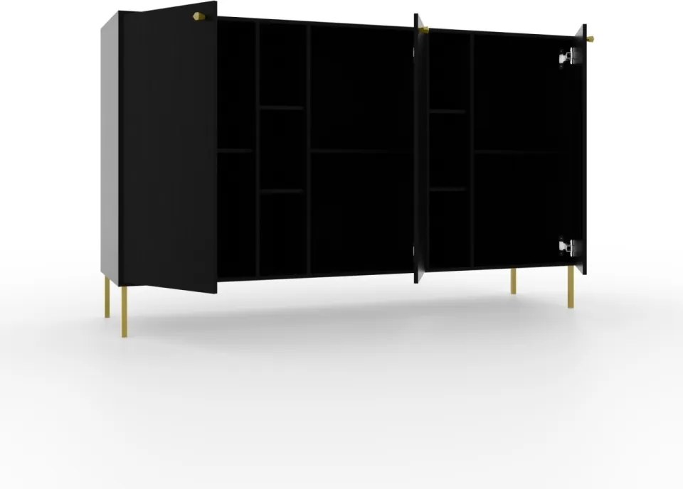 Comodă cu doua usi, 156x41x95cm, Tili System, ADRK Furniture (Culoare: Negru / Negru)