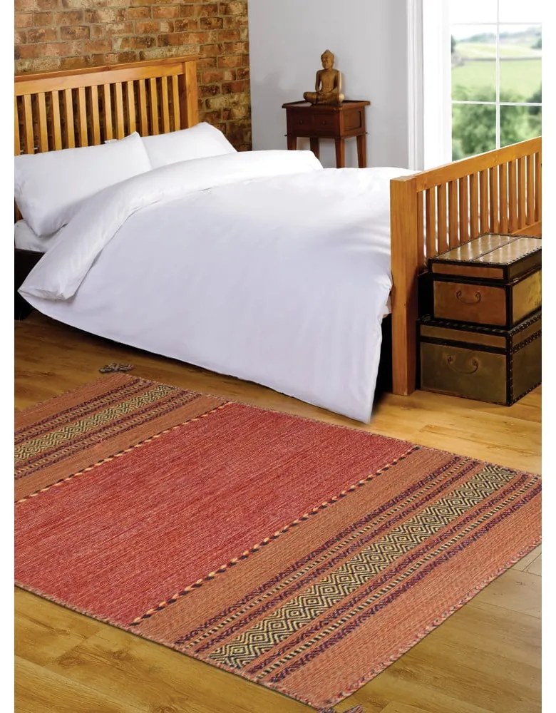 Covor din bumbac Floorita Antique Kilim, 70 x 140 cm, portocaliu