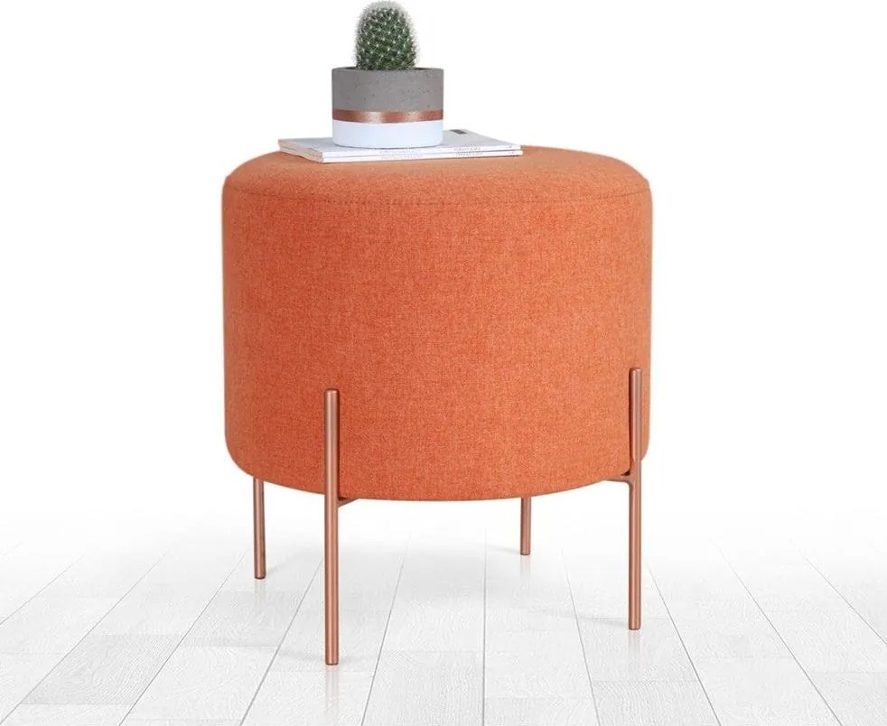 Taburet COPPER 42, portocaliu/cupru, material textil/otel, 40x40x42 cm