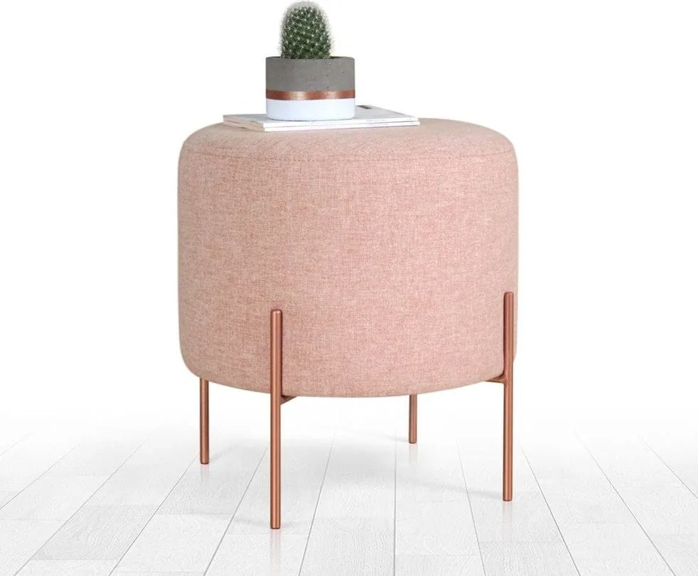 Taburet COPPER 44, roz/cupru, material textil/otel, 40x40x42 cm