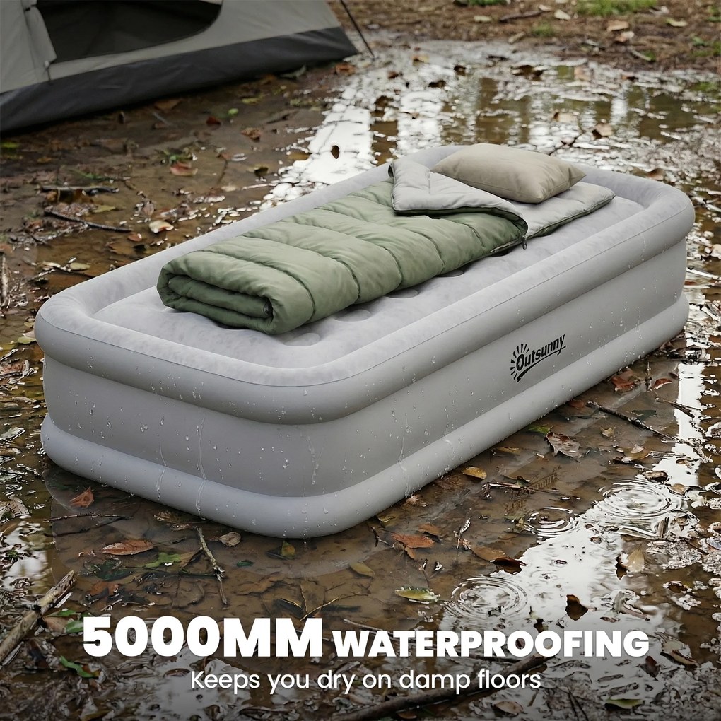 Outsunny Saltea gonflabilă 1 persoană auto-umflantă cu pompă electrică integrată în 3 minute, suprafață plușată | Aosom Romania