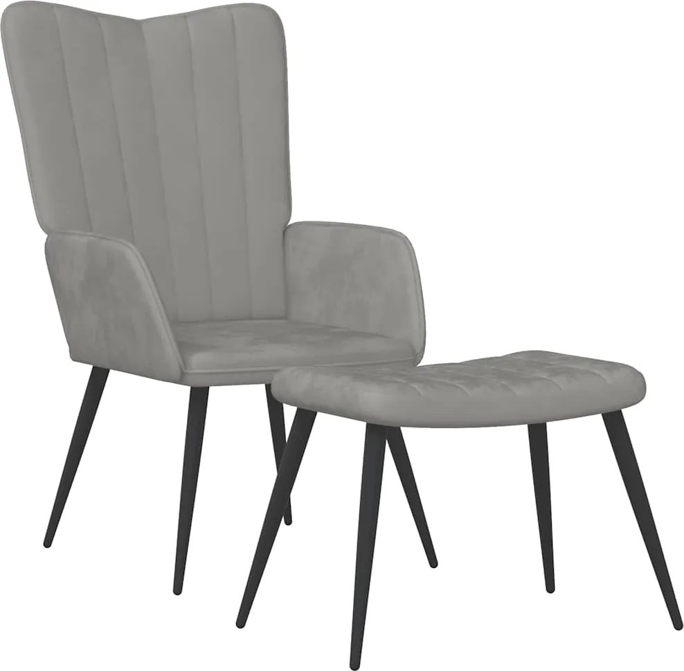 vidaXL Scaun de relaxare cu taburet, gri deschis, catifea