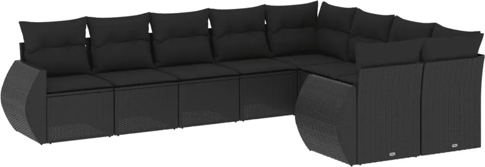 vidaXL Set mobilier de grădină cu perne, 9 piese, negru, poliratan