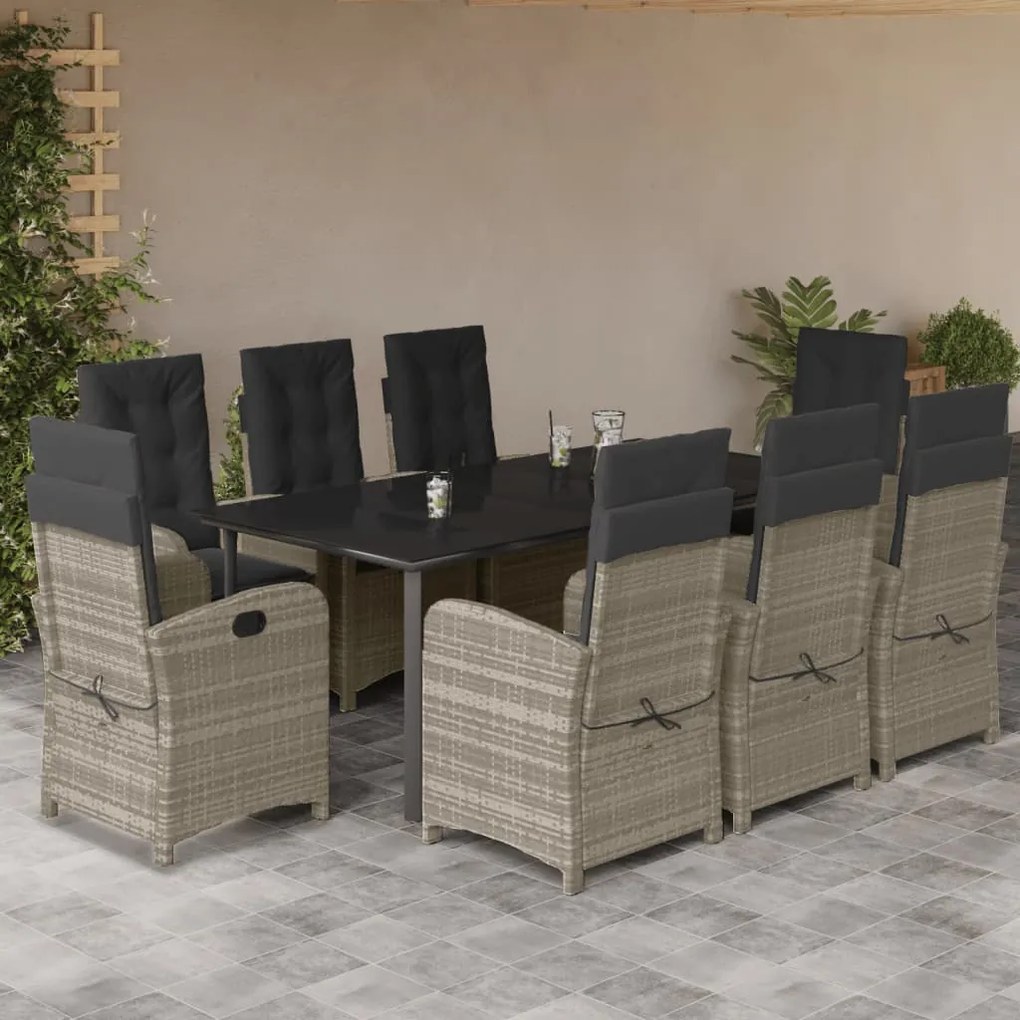 3212428 vidaXL Set mobilier grădină cu perne, 9 piese, gri deschis, poliratan