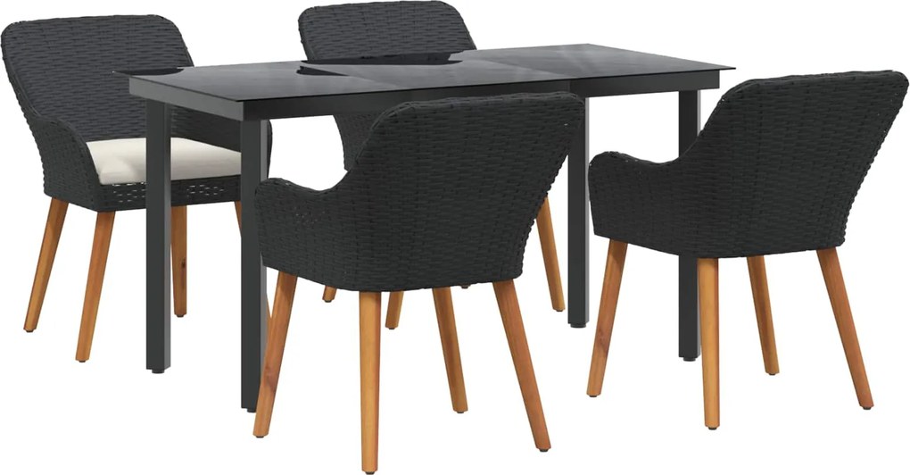 vidaXL Set de masă pentru grădină cu pernă 5 pcs Negru poliratan