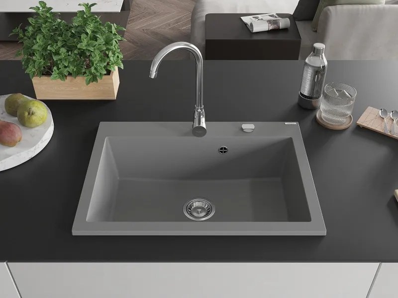 Mexen Elix chiuvetă granitică cu 1 compartiment 700 x 500 mm, gri, sifon crom - 6526701005-71