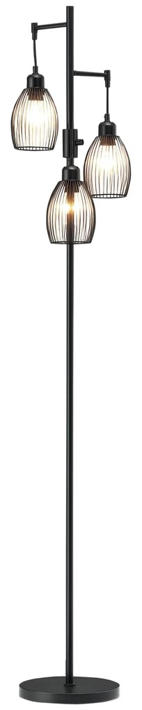 HOMCOM Lampadar stil industrial 40 W max. 3 abajururi din metal cu sârmă cu luminozitate reglabila, suport E27, negru | Aosom Romania