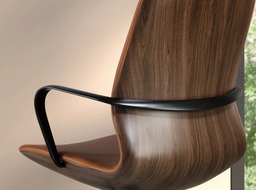 Scaun de birou modern piele sintetica si furnir de nuc Brown