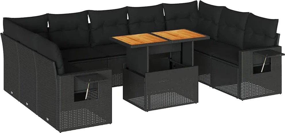 vidaXL Set canapele de grădină cu perne, 10 piese, negru, poliratan