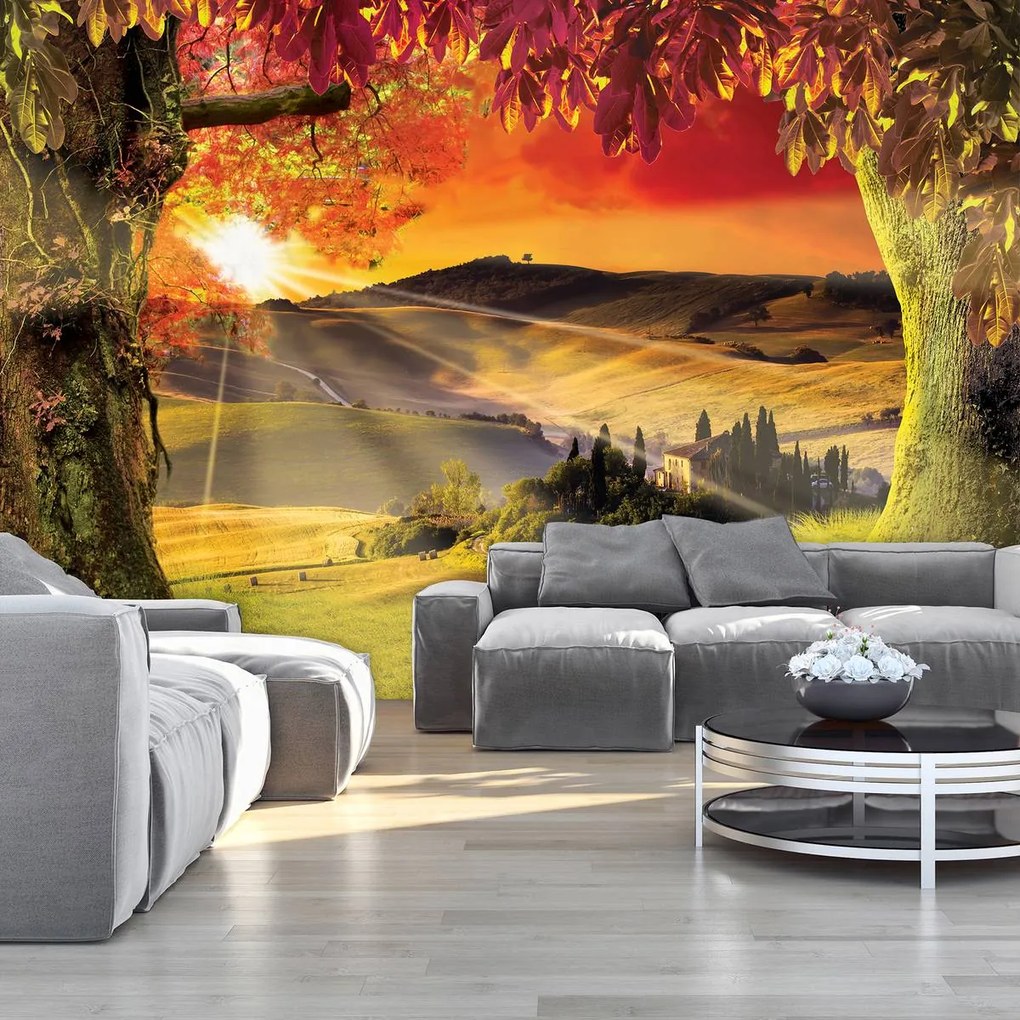 Fototapet - Toscania în apus de soare (254x184 cm)