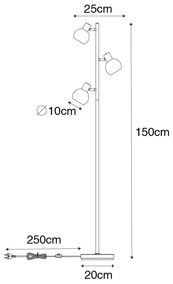 Lampa de podea Art Deco aurie cu sticlă verde cu 3 lumini - Vidro