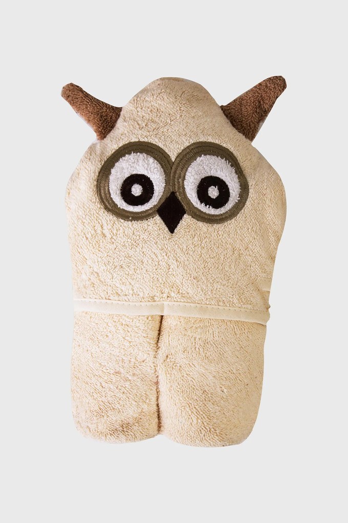 Prosop copii cu glugă Owl bej 80x80 cm