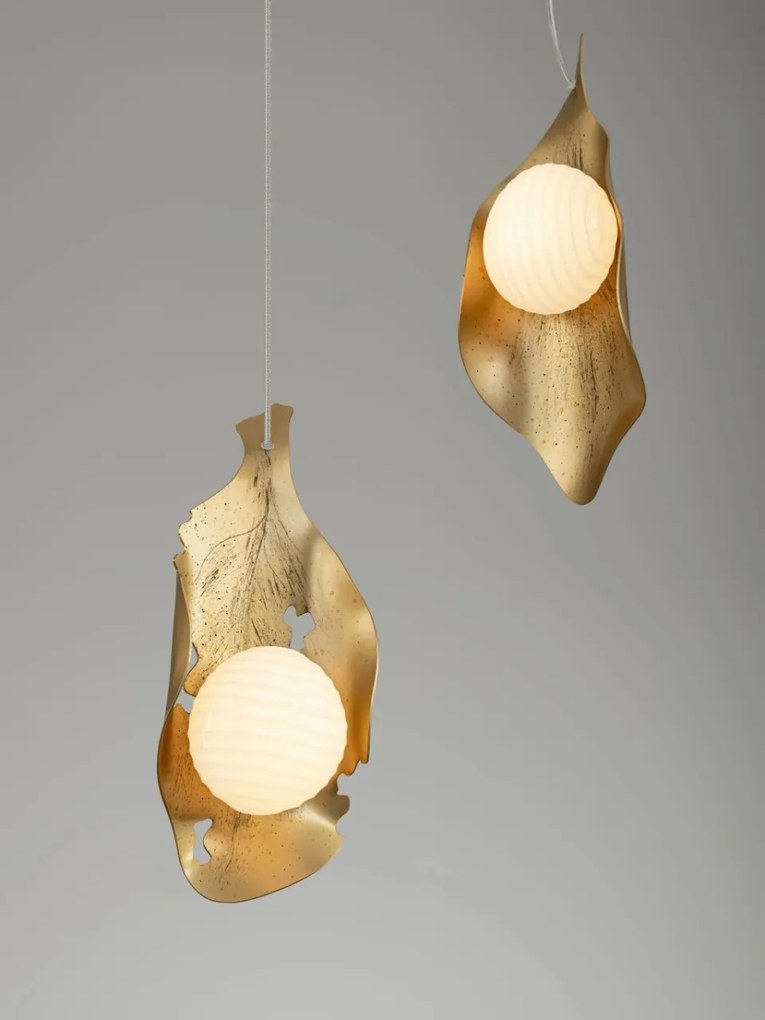 Lustra cu 3 pendule LED otel auriu si sticla MALORY