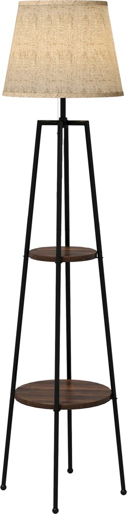 Lampa de Podea cu Rafturi, Inalta cu Abajur din Material Textil (Becul nu este Inclus), Nuc Maro si Maro Deschis, Φ42x166cm HOMCOM | Aosom RO