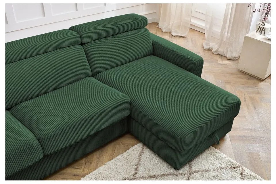 Colțar verde închis extensibil cu tapițerie din catifea reiată (cu colț variabil) Monaco – Bobochic Paris