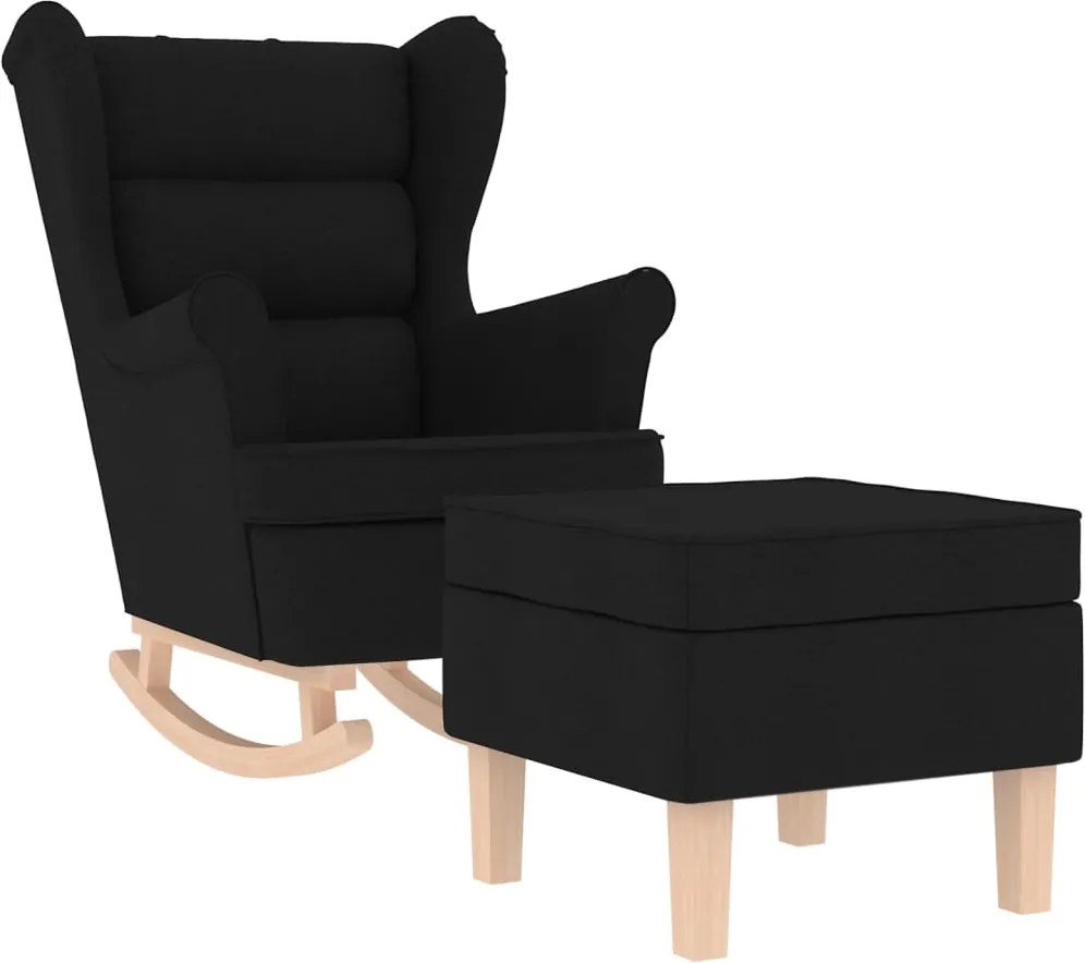 vidaXL Scaun balansoar cu taburet, Negru, material textil