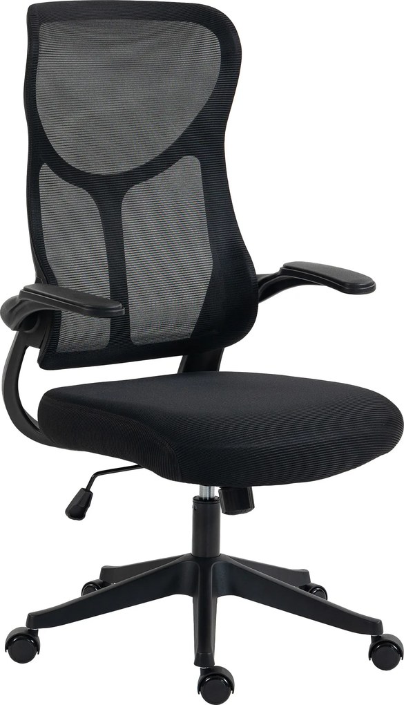 HOMCOM Scaun de birou ergonomic rotativ cu brațe rabatabile, funcție de balans, înălțime reglabilă, din plasă, negru | Aosom Romania