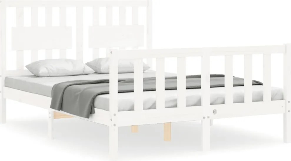 vidaXL Cadru de pat fără saltea, alb, 140x200 cm, lemn masiv pin